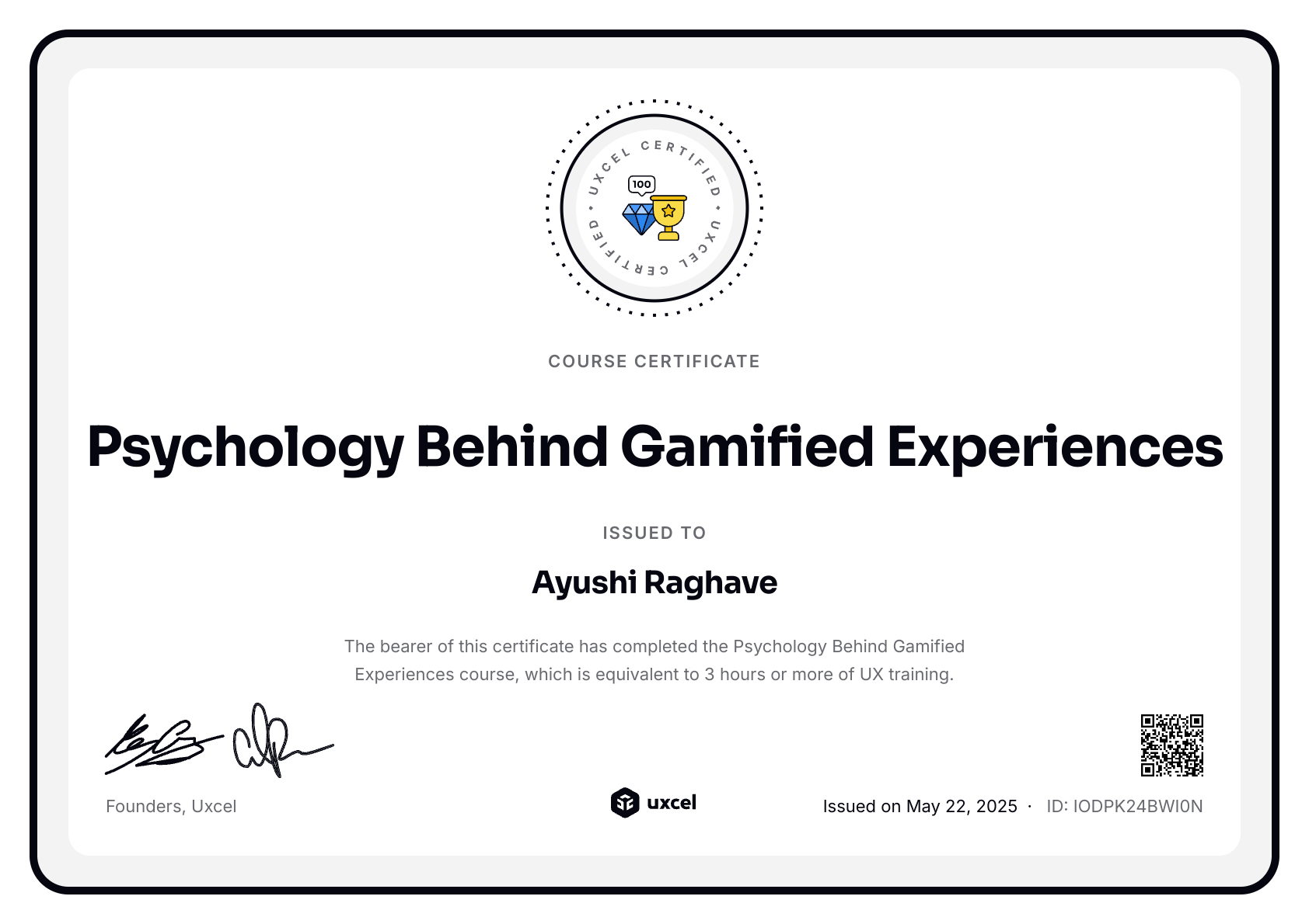 Ayushi Raghave's certificate